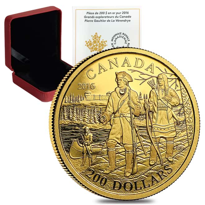 2016 1/2 oz $200 Canadian Explorers Pierre Gaultier Proof Gold Coin .9999 Fine (w/Box & COA)
