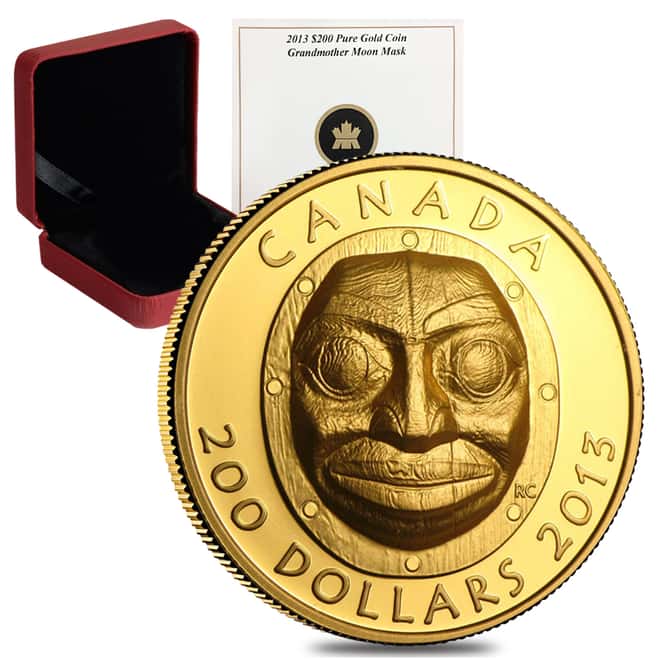 2013 1.07 oz $200 Canadian Grandmother Moon Mask Proof Gold Coin .99999 Fine (w/Box & COA)