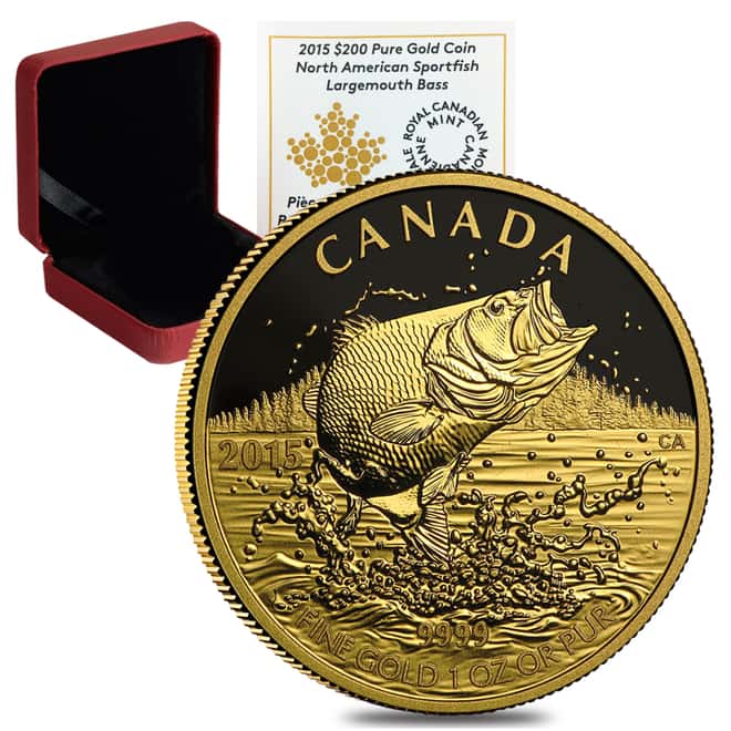 2015 1 oz $200 Canadian Largemouth Bass Proof Gold Coin .9999 Fine (w/Box & COA) 
