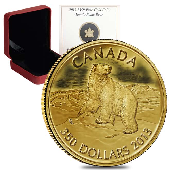 2013 1.125 oz $350 Canadian Iconic Polar Bear Proof Gold Coin .99999 Fine (w/Box & COA)
