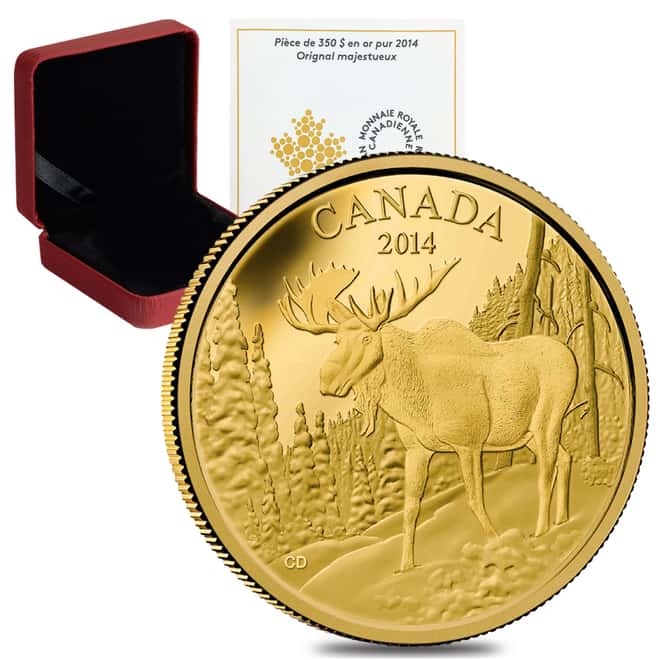 2014 1.125 oz $350 Canadian Majestic Moose Proof Gold Coin .99999 Fine (w/Box & COA) 