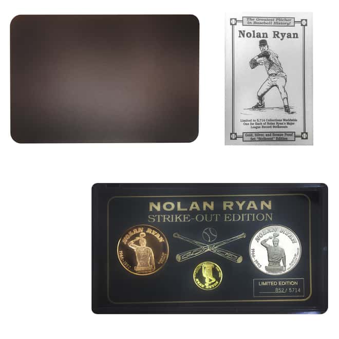 1993 Nolan Ryan Strike-Out Edition Proof Gold, Silver & Bronze 3-medal Set (w/Box & COA)