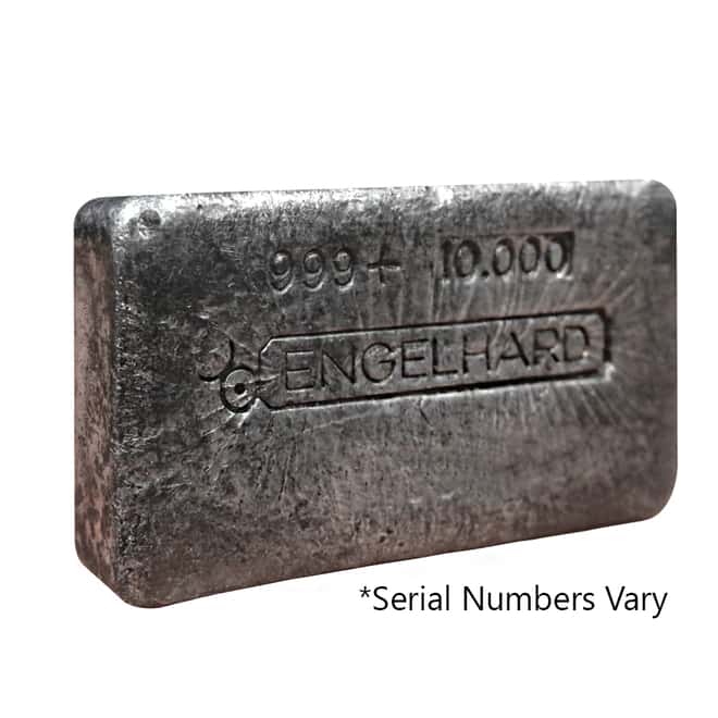 10 oz Silver Bar - Engelhard .999+ Fine (Poured/Loaf-Style, Bull Logo)