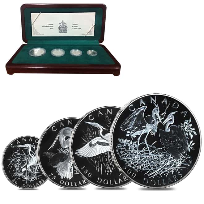 2002 Canada 1.85 oz Proof Platinum Great Blue Heron .9995 Fine 4-Coin Set (w/Box & COA)
