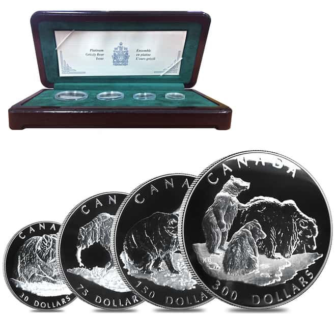 2004 Canada 1.85 oz Proof Platinum Grizzly Bear .9995 Fine 4-Coin Set (w/Box & COA)