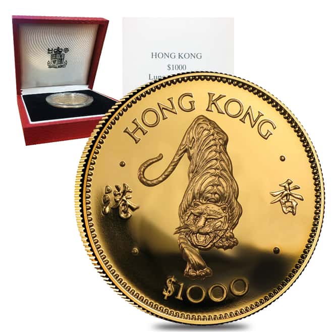 1986 Hong Kong $1000 Year of the Tiger Proof Gold Coin AGW .4710 oz (w/Box & COA)