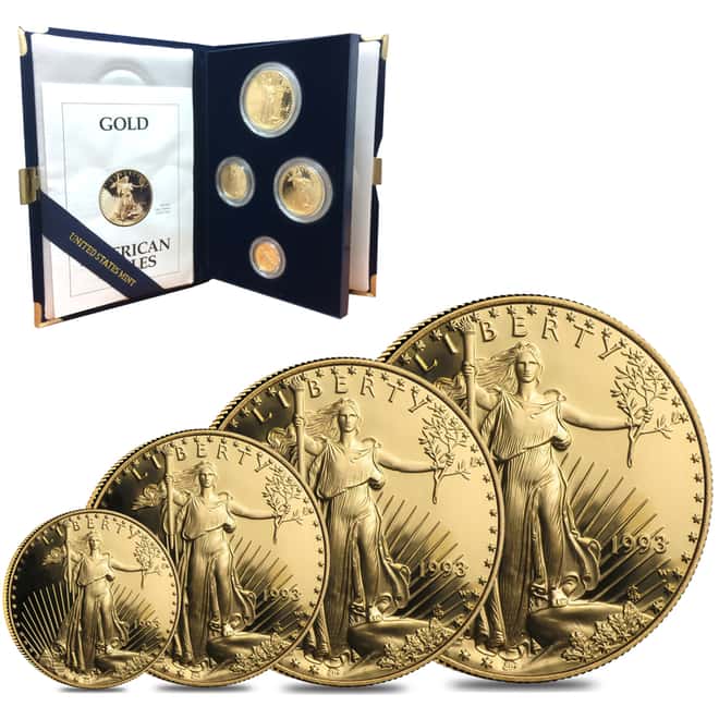 1993 W/P 1.85 oz Proof Gold American Eagle 4-coin Set (w/Box & COA)