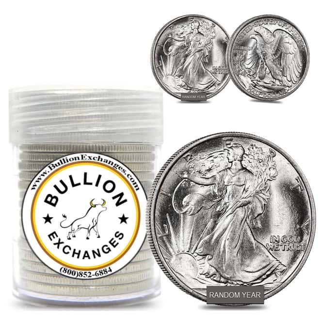 $10 Face Value Walking Liberty Half Dollars XF 90% Silver 20-Coin Roll