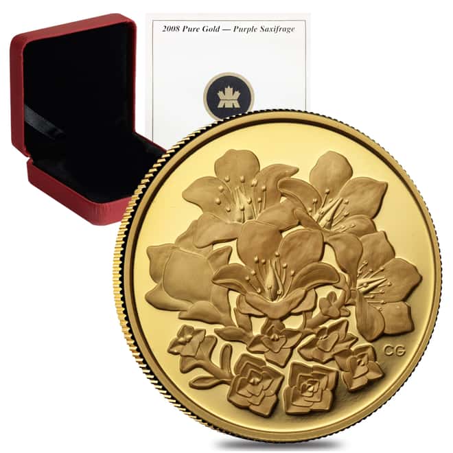2008 Canada 1.125 oz $350 Purple Saxifrage Proof Gold Coin .99999 Fine (w/Box & COA)