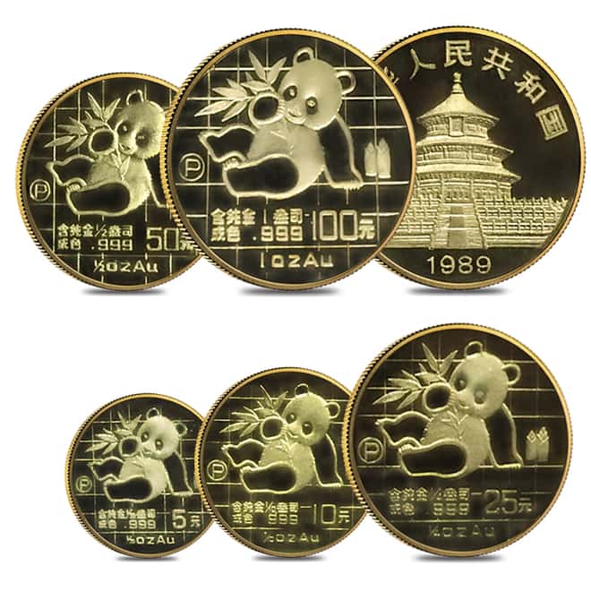 1989 P 1.9 oz Chinese Gold Panda Proof 5-Coin Set (Sealed)