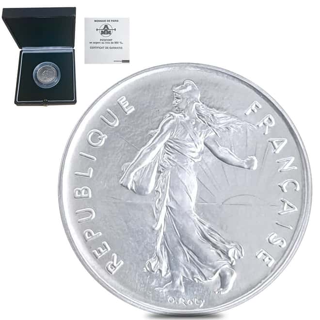 5 Francs Silver France Coin w/Box & COA (Random Year)