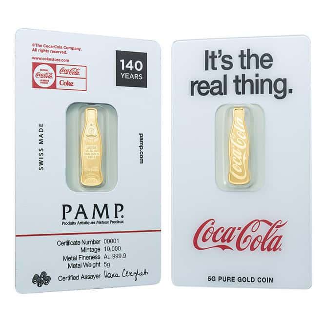 5 Gram PAMP Suisse Coca-Cola® 140 Years Shaped Gold Coin (in Assay)
