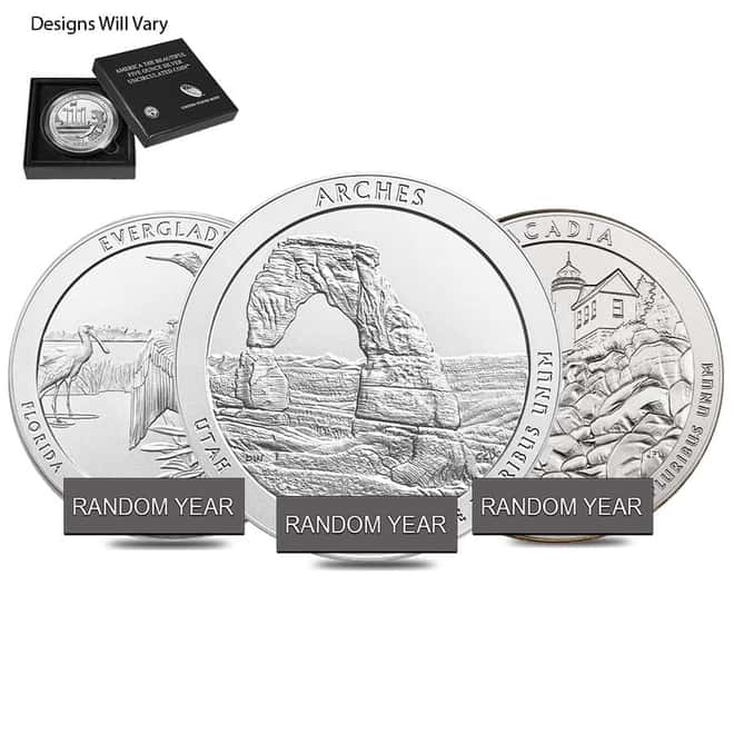 5 oz Silver America the Beautiful ATB Uncirculated Random Year (w/Box & COA)