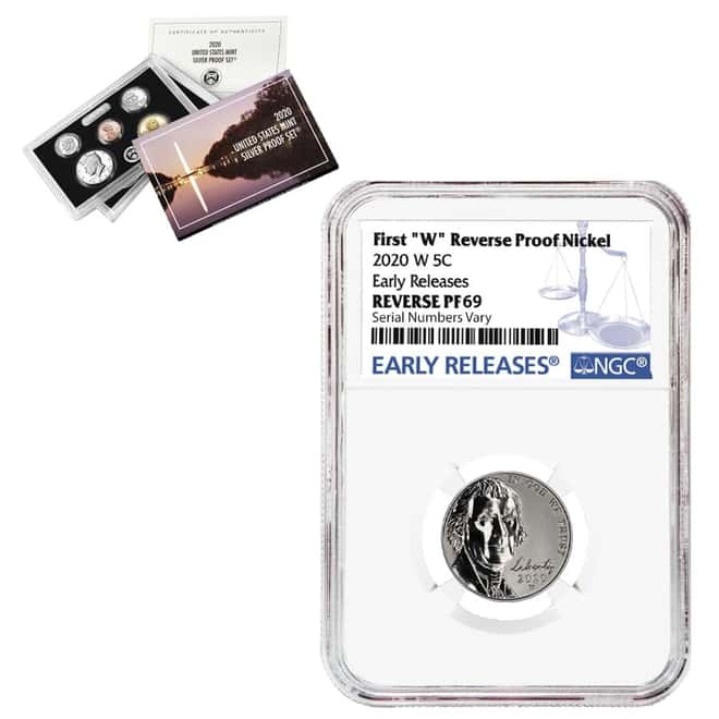 2020-W Reverse Proof Jefferson Nickel NGC PF 69 ER (w/ 2020-S US Mint Proof Silver Set)