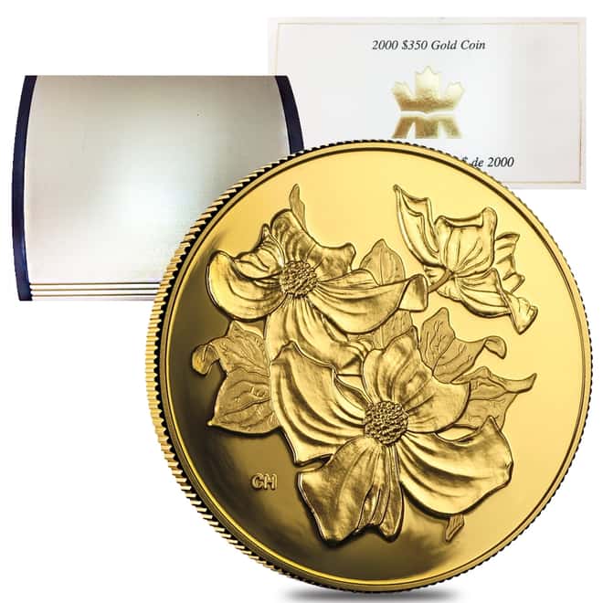 2000 Canada 1.22 oz $350 Pacific Dogwood Proof Gold Coin .99999 Fine (w/Box & COA)