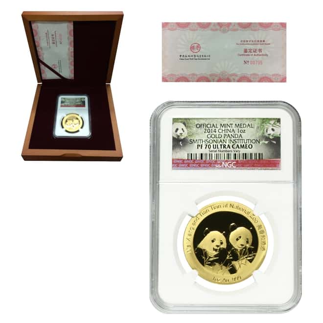 2014 1 oz China Smithsonian Proof Gold Panda Medal NGC PF 70 UCAM (w/Box & COA)