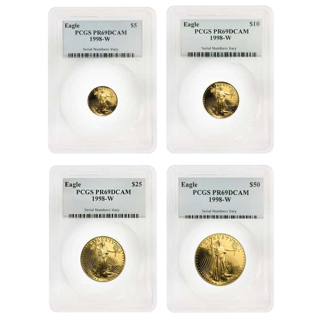 1998 W 1.85 oz Proof Gold American Eagle 4-coin Set PCGS PF 69 DCAM