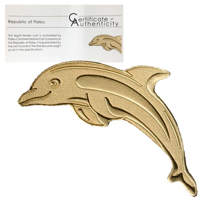 2017 1/2 Gram Palau Dolphin Gold Coin $1 .9999 Fine BU (w/COA)