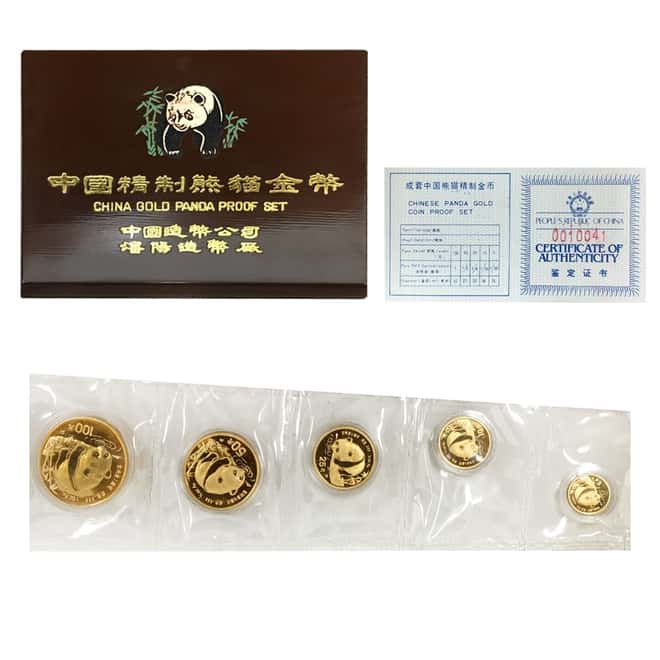 1987 P 1.9 oz Chinese Gold Panda 5-Coin Proof Set (Sealed, w/Box & COA)