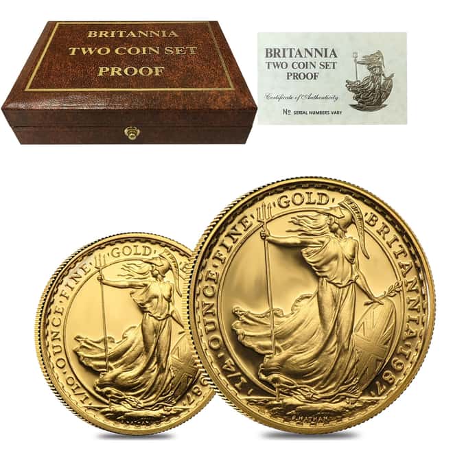 1987 Gold Britannia 2-Coin Proof Set .35 oz (w/Box & COA)