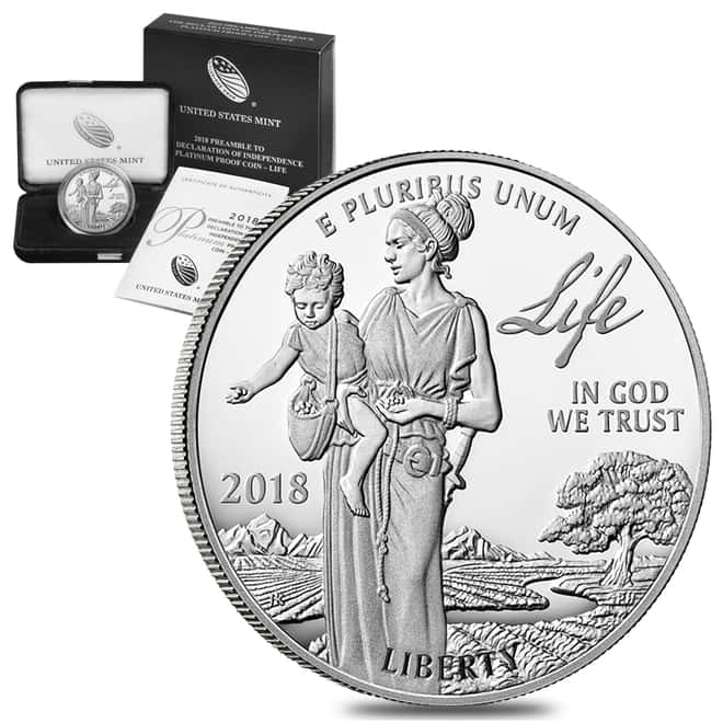 2018-W 1 oz Proof Platinum American Eagle - Life - Preamble to the Declaration of Independence Series