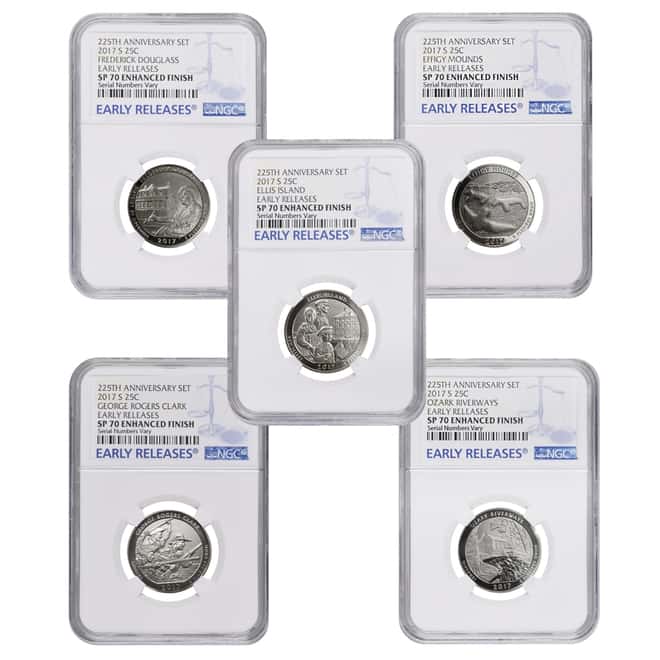 2017-S US Mint 225th Anniversary Enhanced Uncirculated 5-Coin Quarter Set NGC SP 70 ER