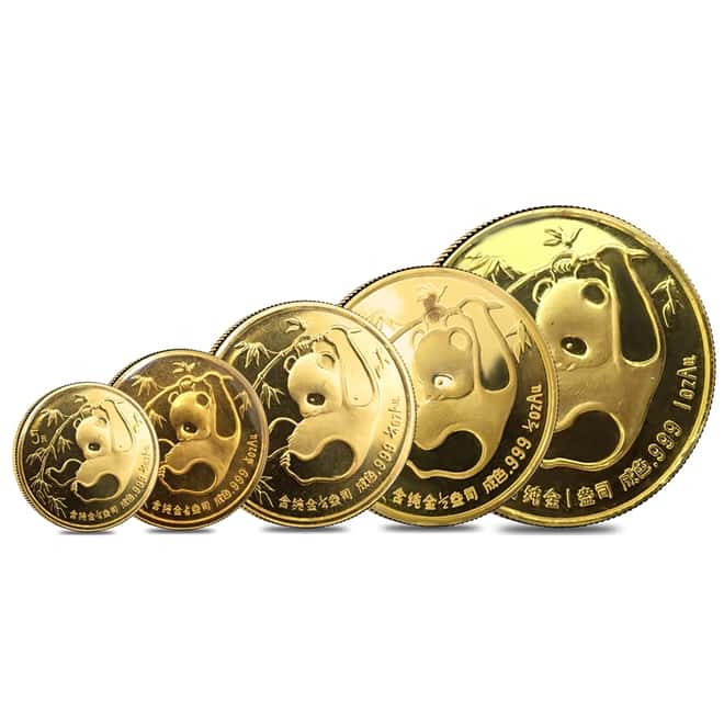 1985 1.9 oz Chinese Gold Panda 5-Coin Set BU (Sealed)