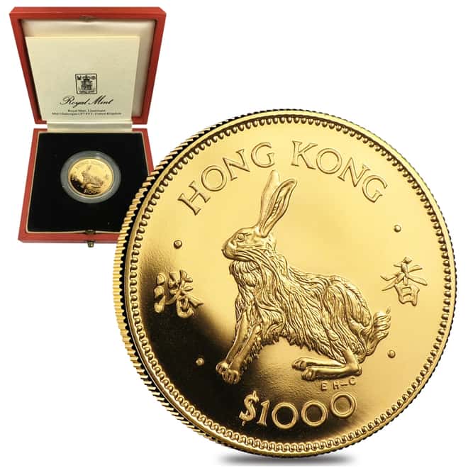 1987 Hong Kong $1000 Year of the Rabbit Proof Gold Coin AGW .4710 oz (w/Box & COA)