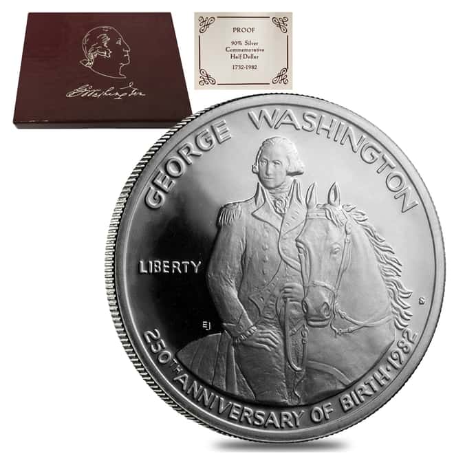 1982 S/D Washington Half Dollar 90% Silver Commem Proof/BU (w/Box & COA)
