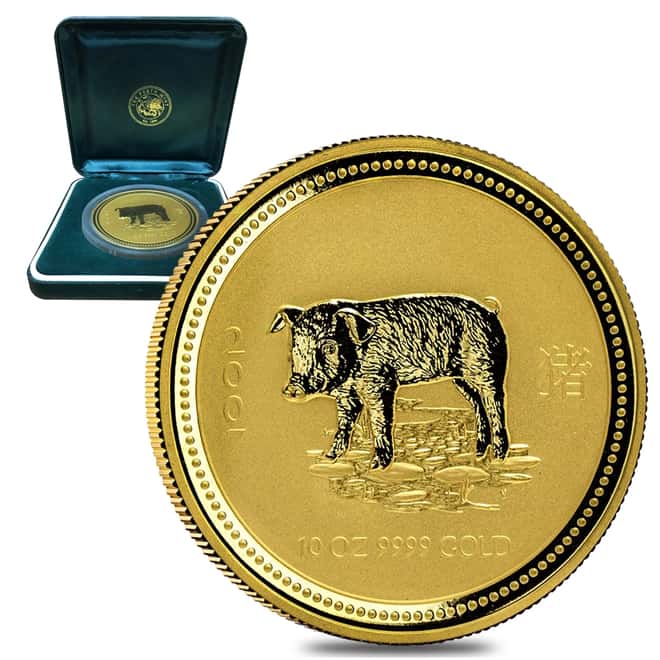 2007 10 oz $1000 Gold Lunar Year of The Pig Australia Perth Mint Series I BU (In Cap)