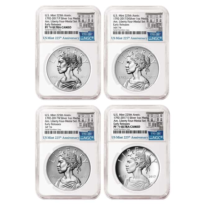2017 American Liberty 225th Anniversary Silver 4-Medal Set NGC MS/SP/PF 70 ER