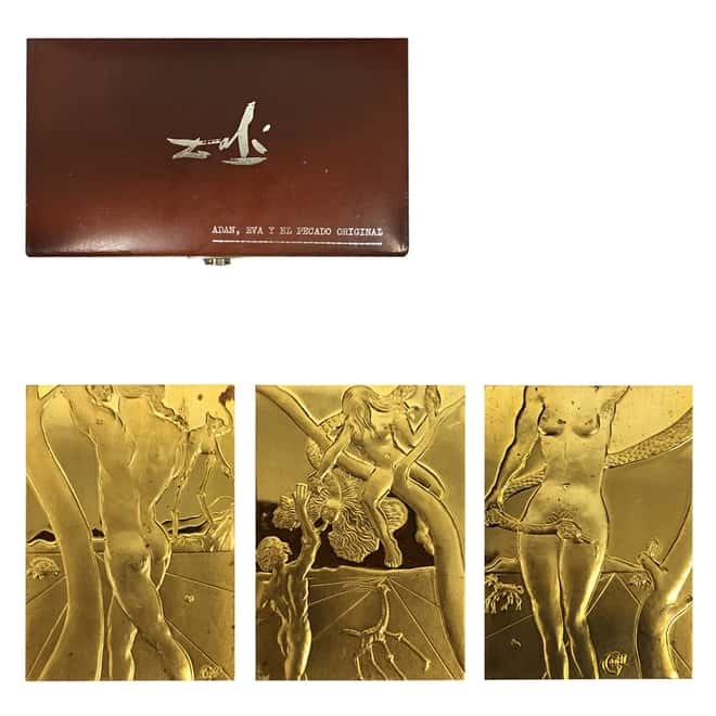 1981 3 oz Gold Salvador Dali Adam Eve and The Original Sin 3-Medal Set .999 Fine (w/Box)