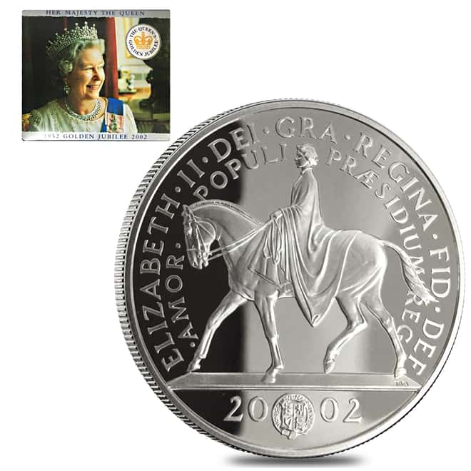 2002 Great Britain 5 Pound Golden Jubilee Proof Silver Coin ASW .925 oz (w/Box & COA)