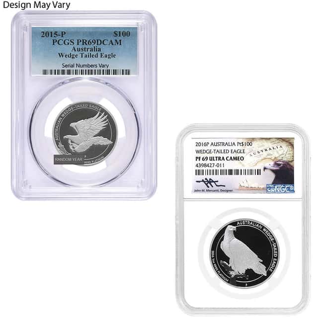 1 oz Proof Platinum Australian Wedge-Tailed Eagle Perth Mint NGC / PCGS PF 69 (Random Year)