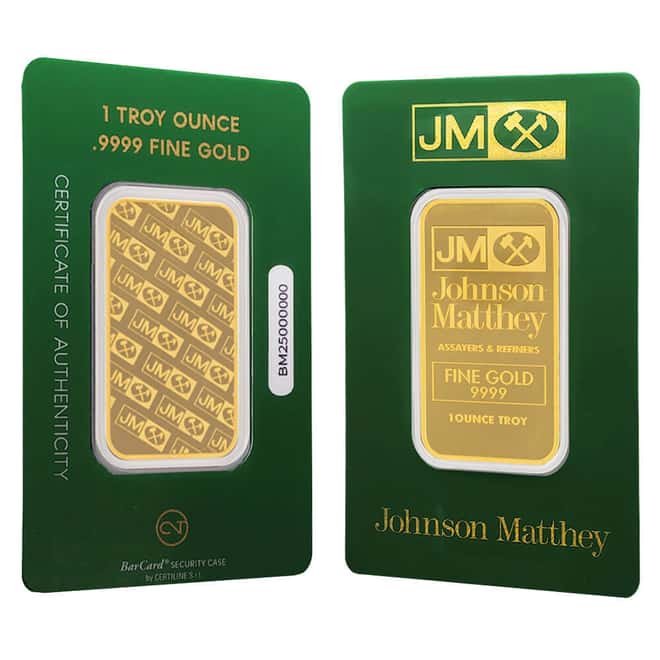 New - 1 oz Johnson Matthey Gold Bar .9999 Fine (in Assay)