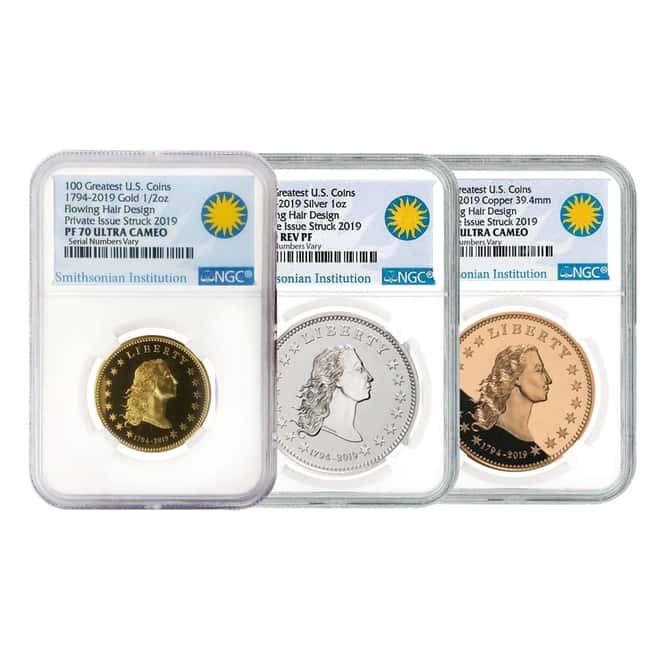 1794-2019 Smithsonian America's First Silver Dollar 3-Medal Set NGC PF 70