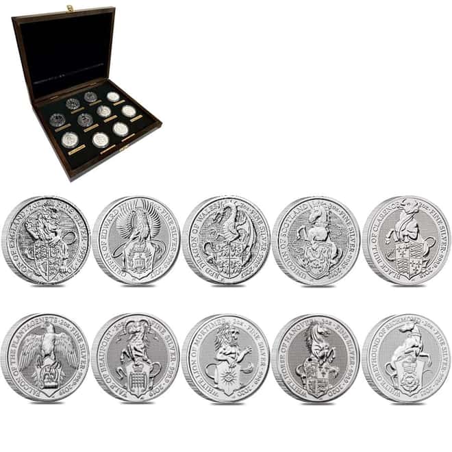 Great Britain 2 oz Silver Queen's Beasts 10-Coin Set .9999 Fine BU (w/Box)