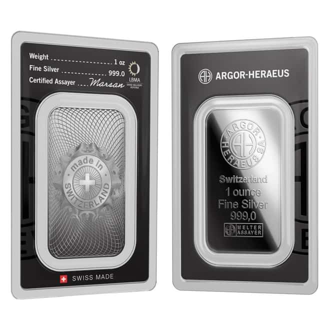 1 oz Argor Heraeus Silver Bar .999 Fine (New Design in Assay)
