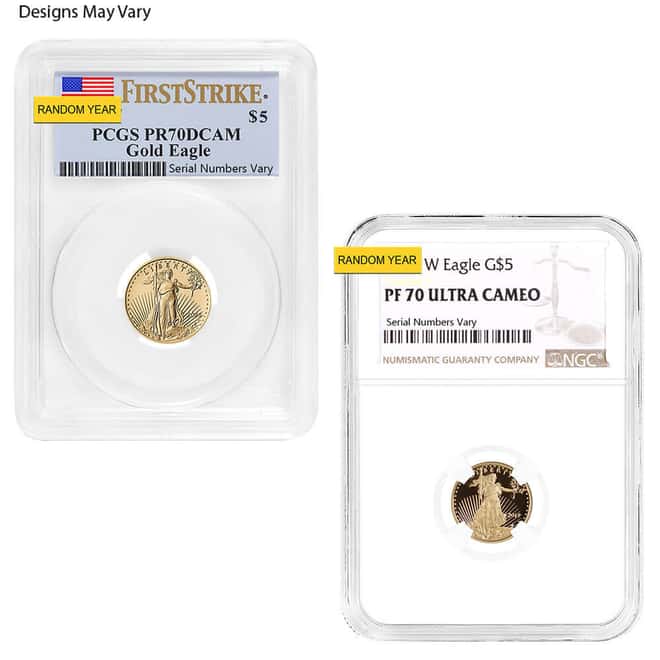 1/10 oz $5 Proof Gold American Eagle NGC/PCGS PF 70 (Random Year)