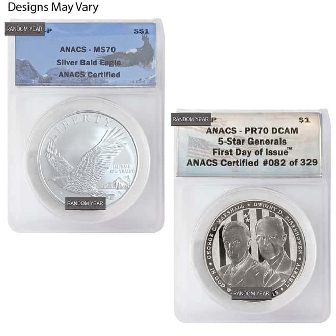 US Mint Silver Dollar $1 Comm. Coin ANACS MS / PF 70 (Random Year)