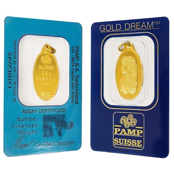Vintage Assay - 2.5 gram Gold PAMP Suisse Lady Fortuna Oval Pendant .9999 Fine
