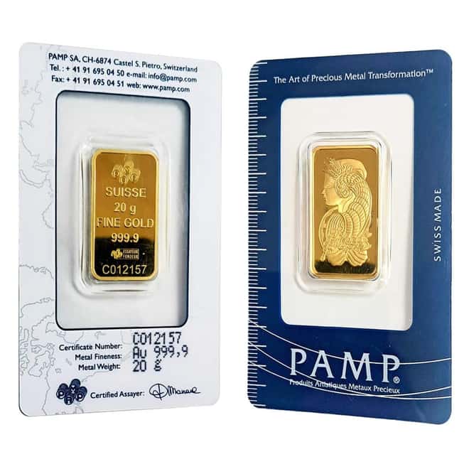 Vintage Assay - 20 Gram PAMP Suisse Lady Fortuna Gold Bar .9999 Fine