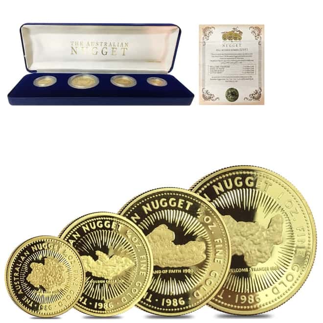 1986 1.85 oz Australian Nugget Proof Gold 4-Coin Set (w/Box & COA)