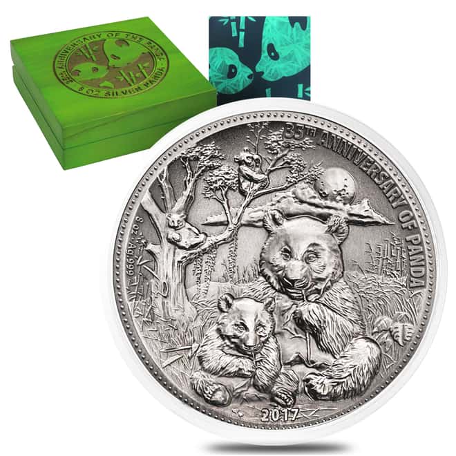 2017 8 oz Silver Panda Fiji $5 Coin .999 Fine In Cap Serial #3 (w/Box&COA) - 35th Anniv. of Panda