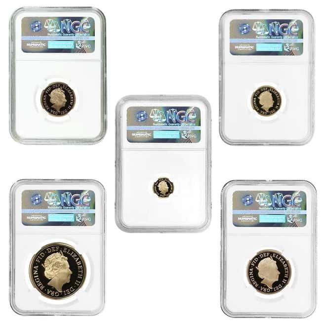 2015 2.0599 oz British Proof Gold Sovereign 5th Portrait 5-Coin Set NGC PF 70 UCAM