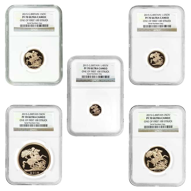 2015 2.0599 oz British Proof Gold Sovereign 5-Coin Set NGC PF 70 UCAM