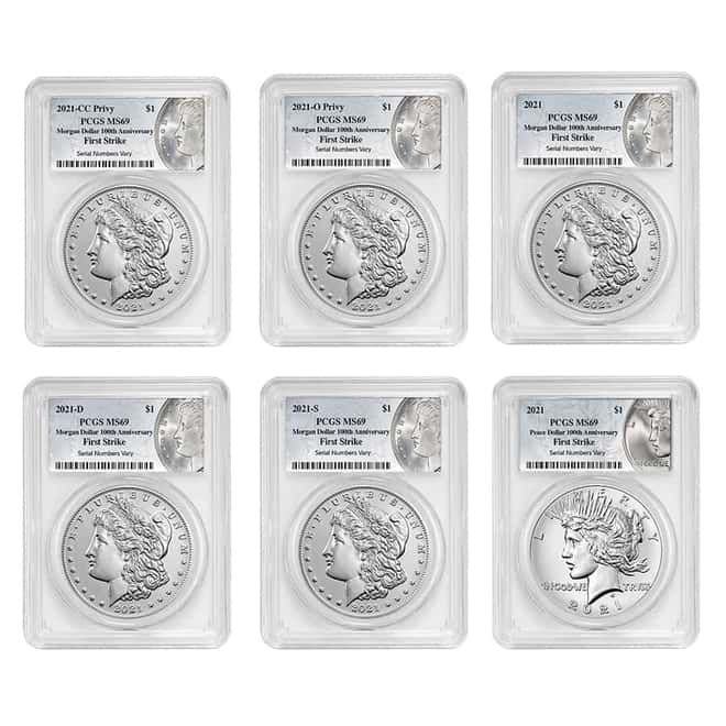 2021 Morgan / Peace Silver Dollar Centennial 6-Coin Set PCGS MS 69 FS (Morgan/Peace Label)