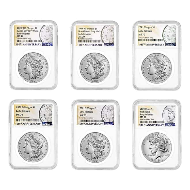 2021 Morgan / Peace Silver Dollar Centennial 6-Coin Set NGC MS 70 ER (Morgan/Peace Label)