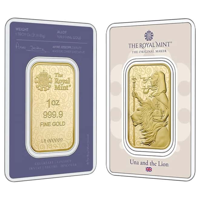 1 oz Great Britain Una and the Lion Gold Bar .9999 Fine - The Great Engravers Collection