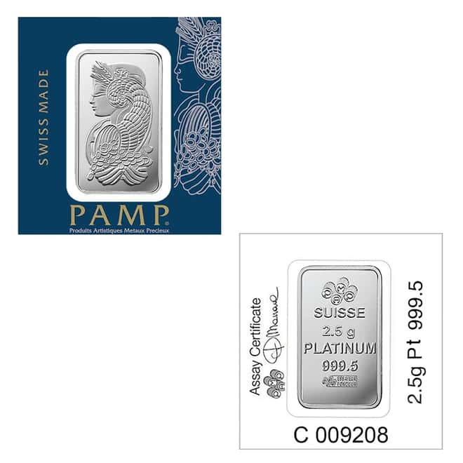 2.5 gram Platinum Bar PAMP Suisse Lady Fortuna .9995 Fine (In Assay from Multigram)